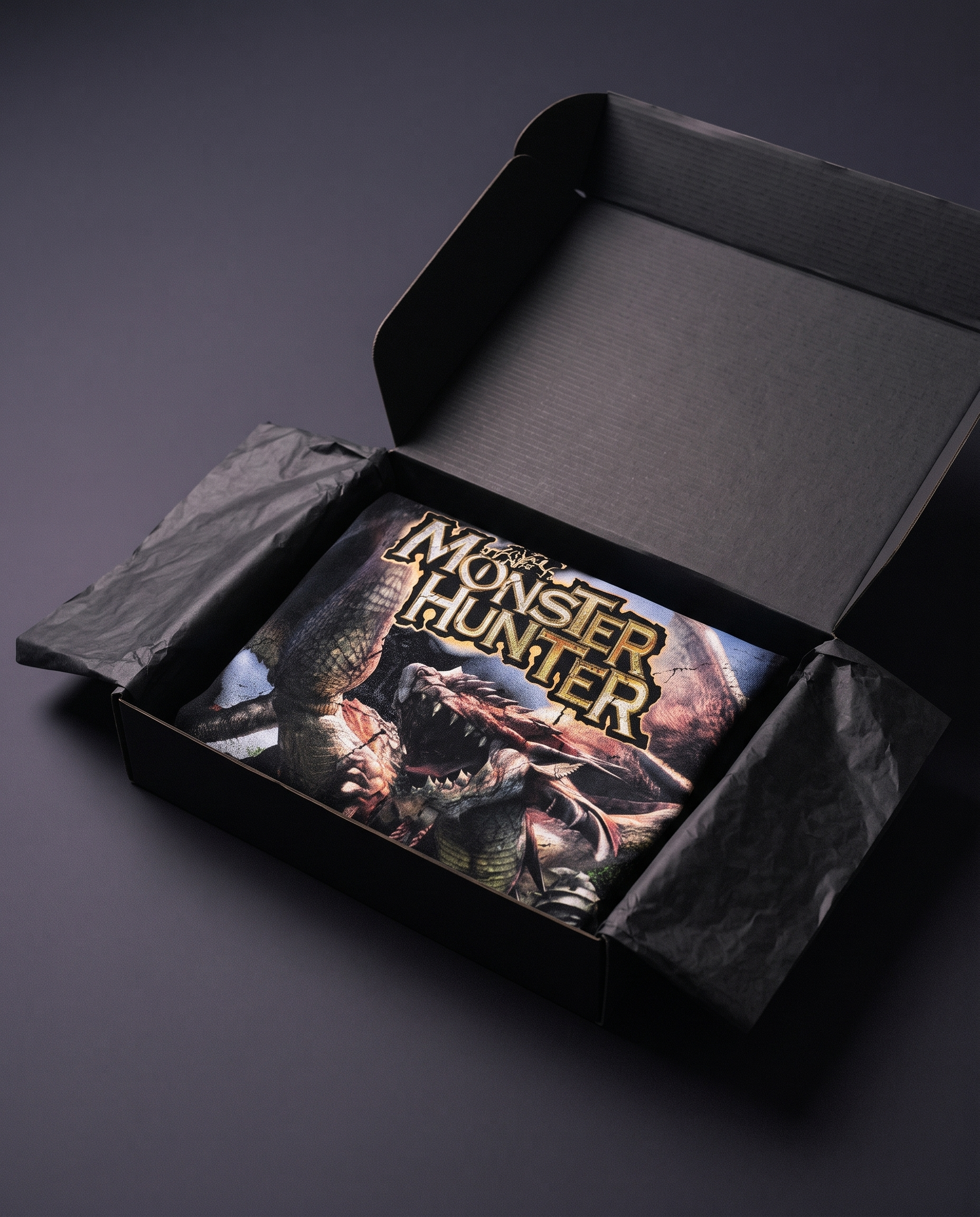 Oceandust tee folded in a black mailer box